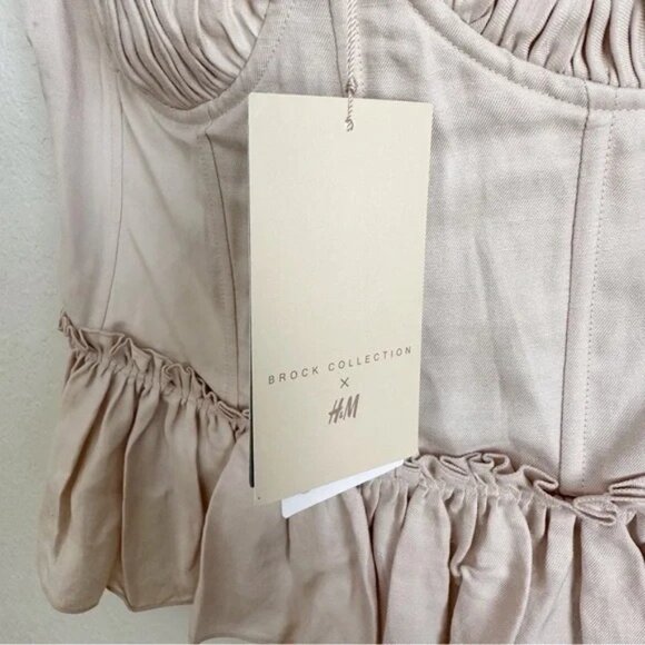 Brock Collection H&M Linen Corset Top Womens M Draped Underwire Peplum Romantic - Picture 7 of 7